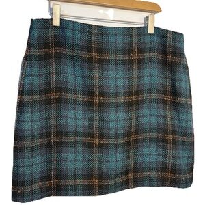 NWT LOFT Teal and Blue Plaid Mini Skirt Size 14, See measurements